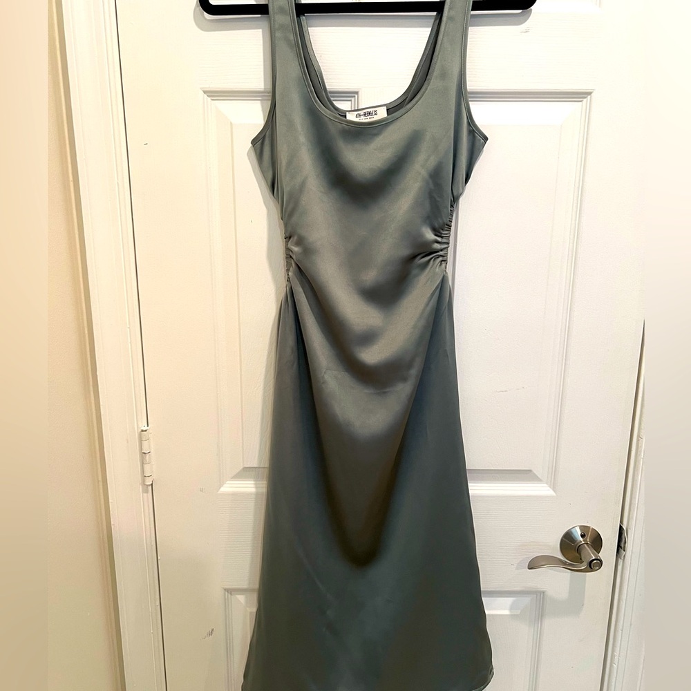 Satin Green Midi Dress Open Back